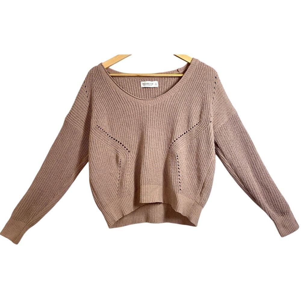 Abercrombie & Fitch Soft AF Tan Brown Textured Knit Scoop Neck Sweater Size S